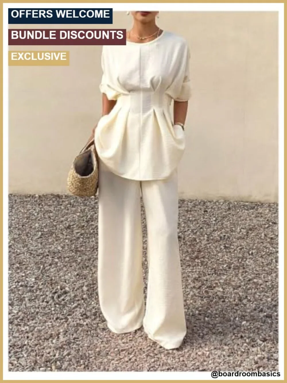 2 Piece Business Casual Outfit Long Sleeve Peplum Top Wide Leg Pants Pockets